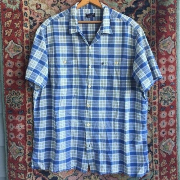 Polo Button Down Plaid Men's Short Sleeve - Picture 2 of 5